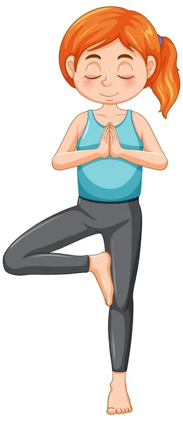 Girl Doing Yoga Cartoon Character Illustration — Stok Vektör