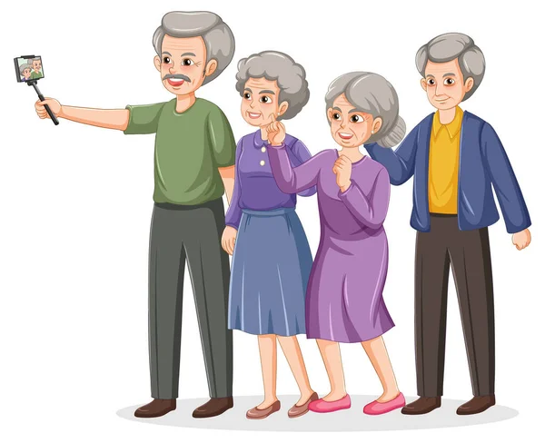 Senior Människor Grupp Som Tar Selfie Illustration — Stock vektor