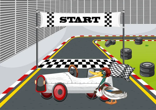 Soap Box Derby Race Ducks Cartoon Character Illustration — Stock Vector