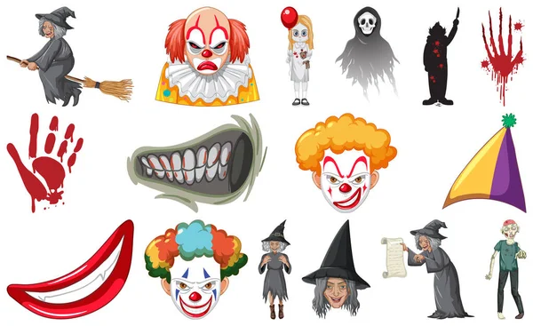 Set Horror Halloween Objects Cartoon Characters Illustration — ストックベクタ