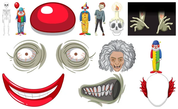 Set Horror Halloween Objects Cartoon Characters Illustration — Image vectorielle