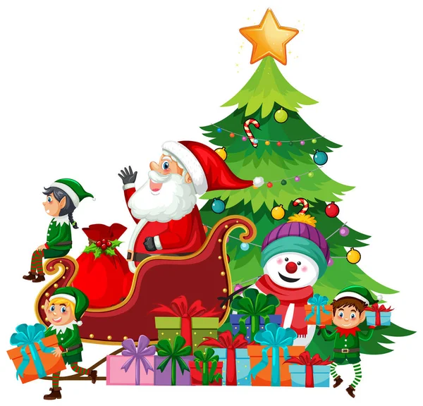 Árbol Navidad Con Ilustración Santa Claus Elfos — Archivo Imágenes Vectoriales
