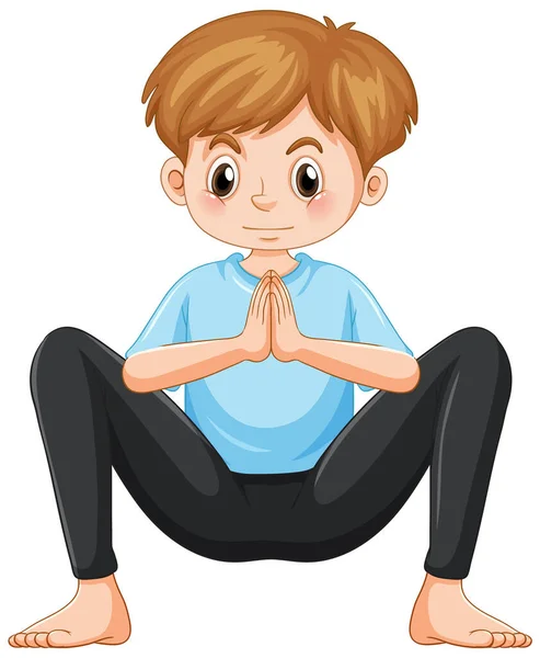 Yoga Squat Posa Cartone Animato Personaggio Illustrazione — Vettoriale Stock
