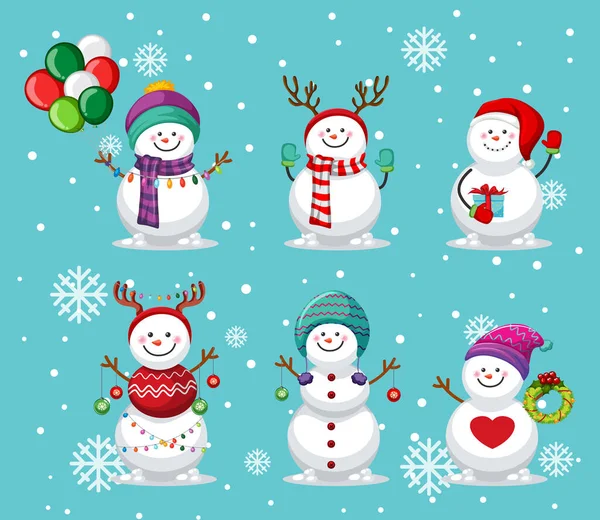 Set Különböző Hóember Karácsonyi Téma Illusztráció — Stock Vector