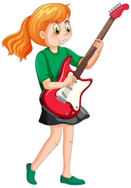 Uma Menina Tocando Guitarra Elétrica Ilustração —  Vetores de Stock