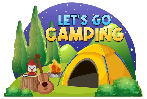 Namiot Kempingowy Pozwala Iść Camping Tekst Ilustracja — Wektor stockowy