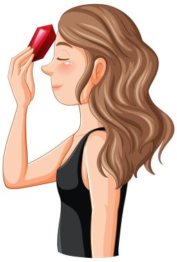 İyileştirici kristal çizimi olan genç bir kadının yan görüntüsü