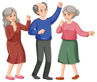 Bir grup yaşlı insan dans ediyor.