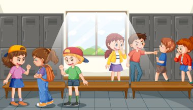 School bullying with student cartoon characters illustration