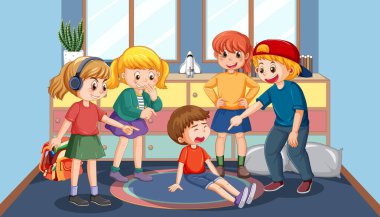 School bullying with student cartoon characters illustration