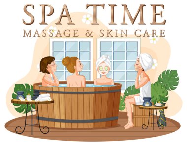 Jakuzi illüstrasyonunda kadınlarla spa zamanı metni