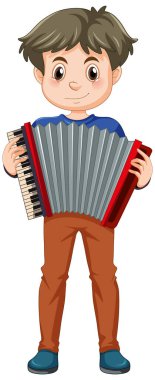 Akordeon enstrüman çizimi yapan bir çocuk.