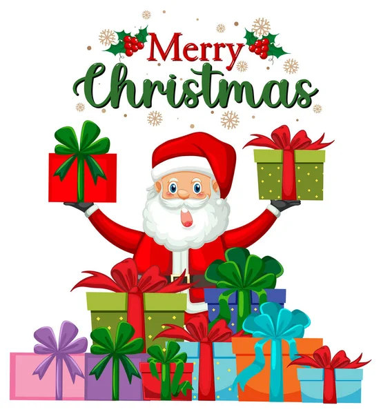 Feliz Natal Texto Com Papai Noel Desenho Animado Personagem Ilustração —  Vetores de Stock