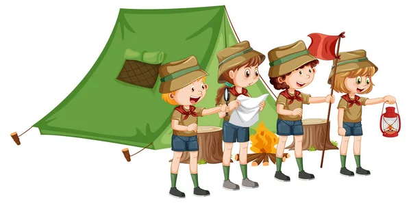 Camping Plein Air Avec Illustration Scout Enfants — Image vectorielle