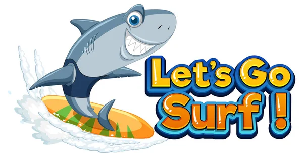 Cute Shark Cartoon Character Surfing Illustration — Stockový vektor