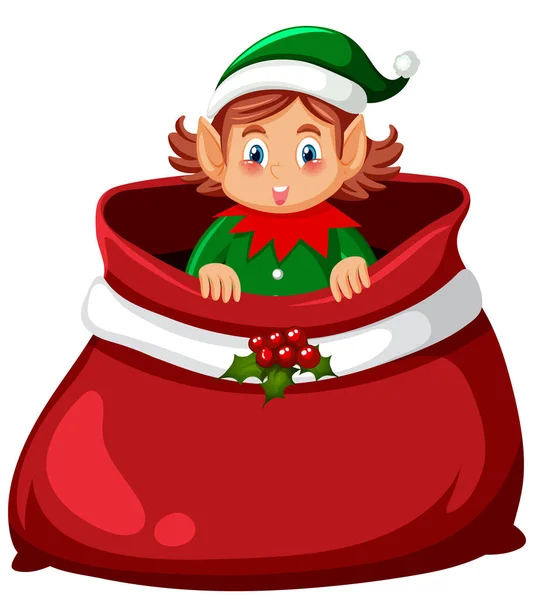 Elfe Noël Dans Sac Illustration — Image vectorielle