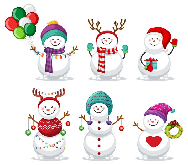 Vánoční Sněhulák Kreslený Znak Sada Ilustrace — Stockový vektor