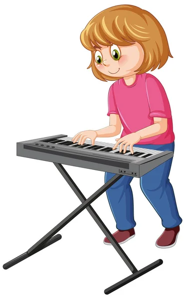 Una Chica Tocando Instrumento Musical Electrónico Ilustración — Archivo Imágenes Vectoriales
