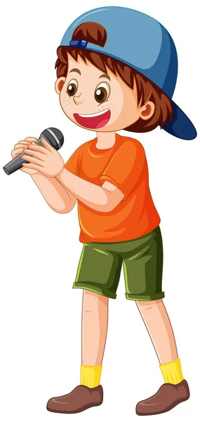 Singer Boy Cartoon Character Isolated Illustration — Stock Vector