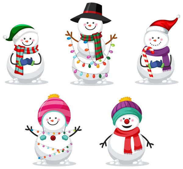 Karácsonyi Hóember Rajzfilm Karakter Készlet Illusztráció — Stock Vector