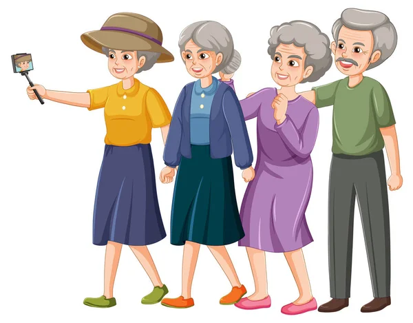 Группа Пожилых Людей Делает Селфи Иллюстрации — стоковый вектор