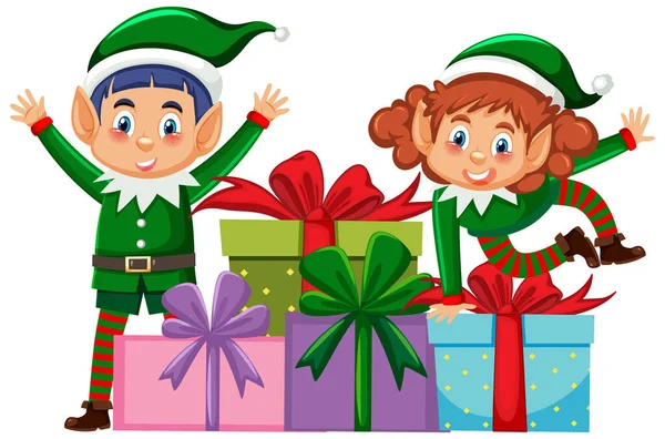Vánoční Kreslený Elf Postava Ilustrace — Stockový vektor