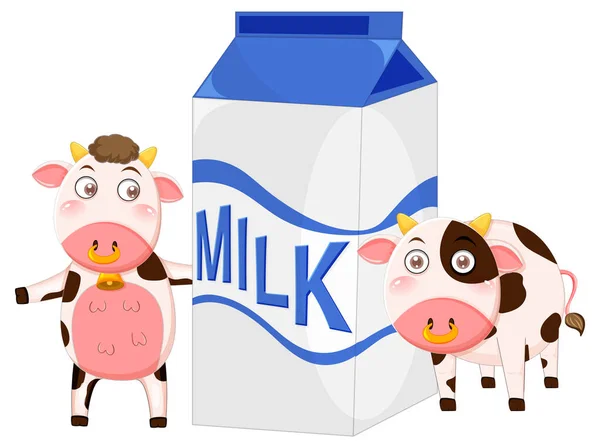 Two Cows Holding Milk Box Illustration — Stock Vector