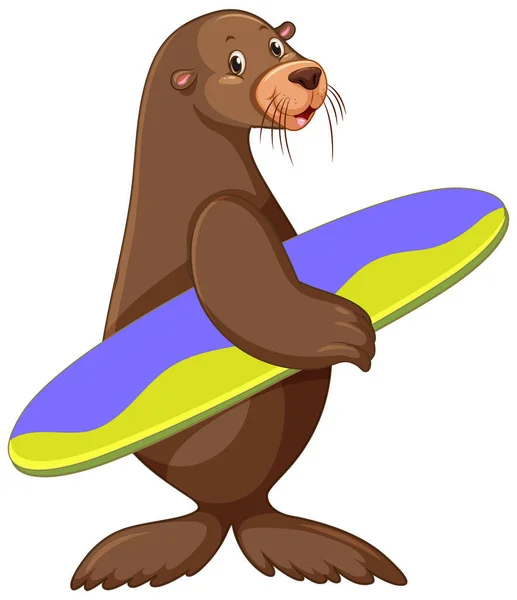 Lew Morski Trzymający Deskę Surfingową — Wektor stockowy