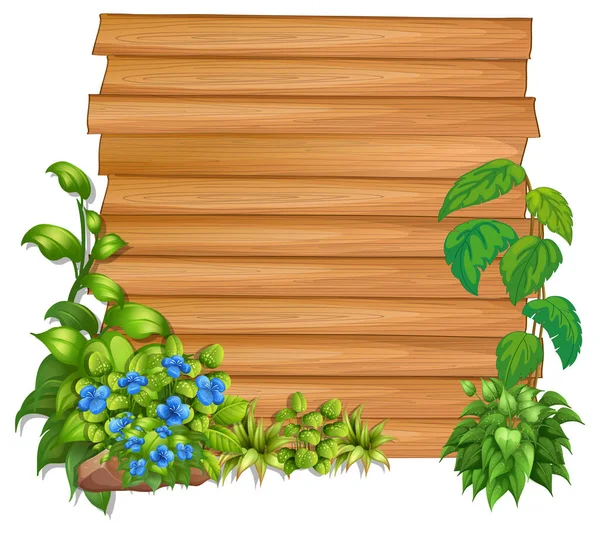 Modelo Placa Madeira Com Natureza Folhas Ilustração — Vetor de Stock