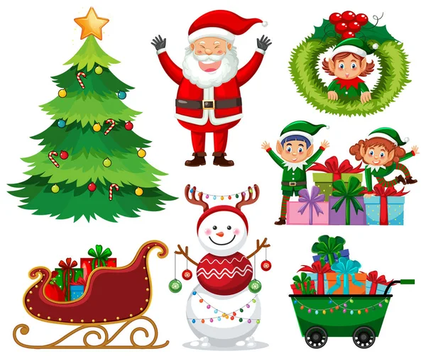 Χριστουγεννιάτικα Αντικείμενα Και Στοιχεία Που Εικονογράφηση — Διανυσματικό Αρχείο