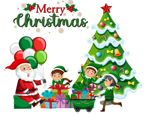 Joyeux Texte Noël Avec Illustration Personnage Dessin Animé — Image vectorielle