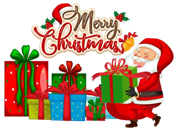 Feliz Texto Natal Com Ilustração Papai Noel — Vetor de Stock