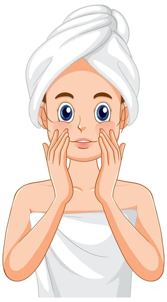 Uma Mulher Toalha Fazendo Massagem Facial Ilustração — Vetor de Stock