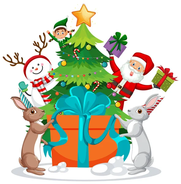 Kerstboom Met Leuke Konijn Illustratie — Stockvector