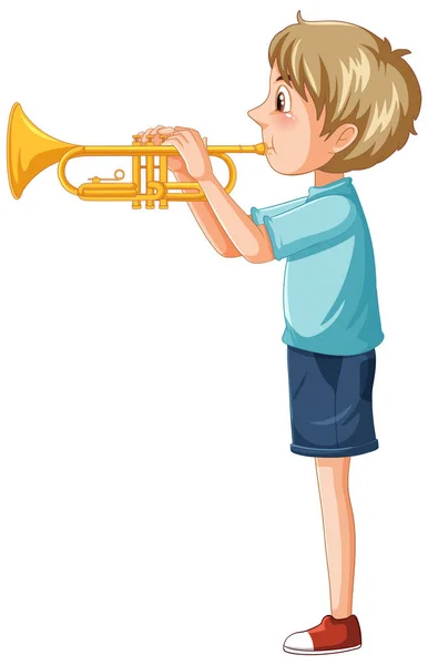 Menino Tocando Trompete Ilustração Instrumento Musical —  Vetores de Stock