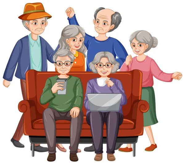Happy Senior People Group Illustration — Stockový vektor