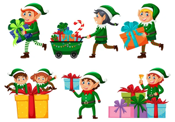 Χριστούγεννα Elf Εικονογράφηση Σύνολο Χαρακτήρων Κινουμένων Σχεδίων — Διανυσματικό Αρχείο