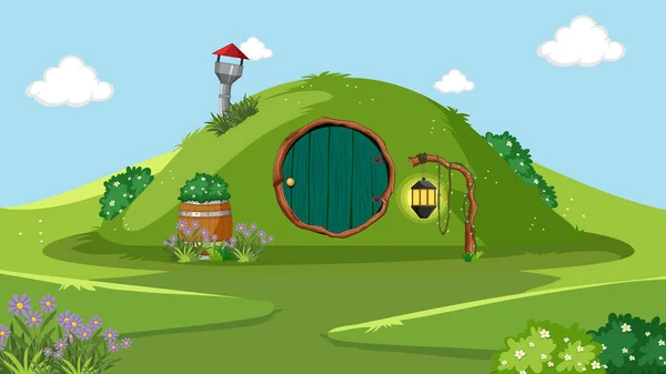 Fantasy Hobbit House Background Illustration — Stock vektor