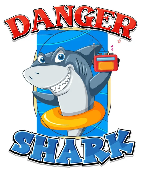 Shark Cartoon Character Danger Icon Illustration — Stockový vektor