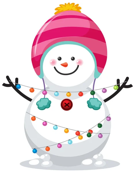 Χαριτωμένος Χιονάνθρωπος Φορώντας Καπέλο Εικονογράφηση — Διανυσματικό Αρχείο
