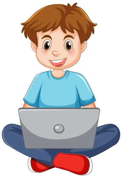 Man Using Laptop Cartoon Illustration — Stockový vektor