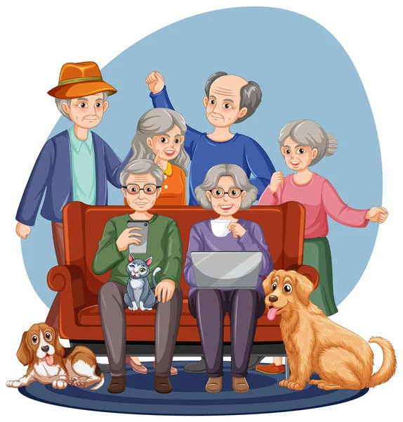 Glad Äldre Människor Grupp Illustration — Stock vektor