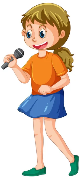 Singer Girl Cartoon Character Isolated Illustration — Stock Vector