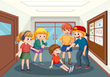 School bullying with student cartoon characters illustration