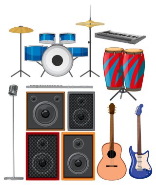 Çeşitli müzik enstrümanları çizimi