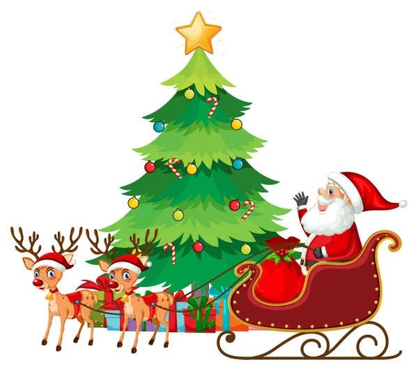 Santa Claus Sleigh Reindeer Illustration — Vetor de Stock