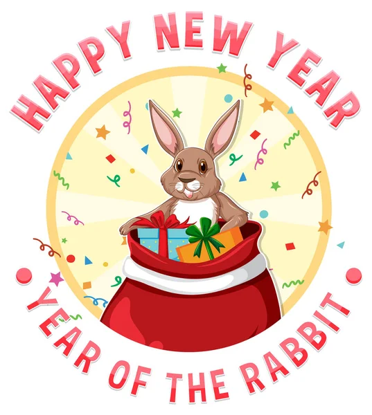 Felice Anno Nuovo Testo Con Simpatico Coniglio Banner Illustrazione Progettazione — Vettoriale Stock