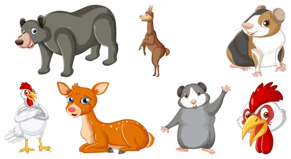 Set Various Animals Cartoon Characters Illustration — Vettoriale Stock