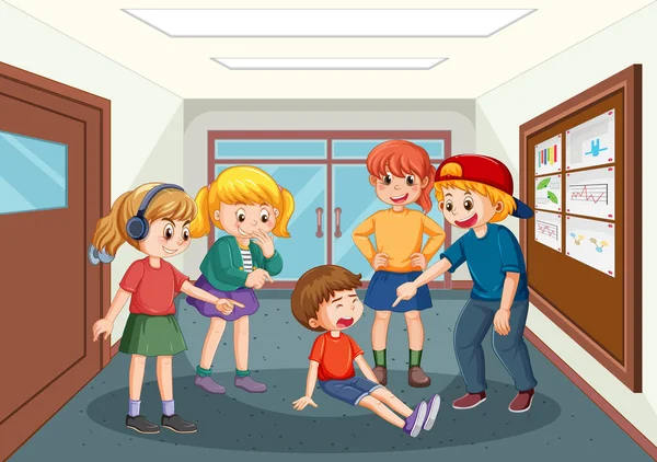 School Bullying Student Cartoon Characters Illustration — 스톡 벡터