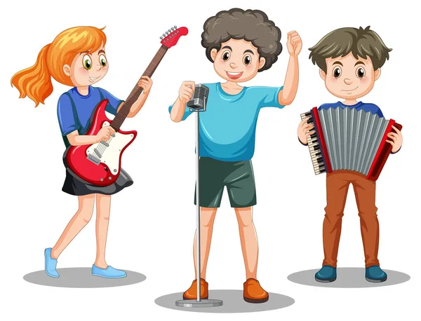 Kids Music Band Cartoon Character Illustration — Stock Vector